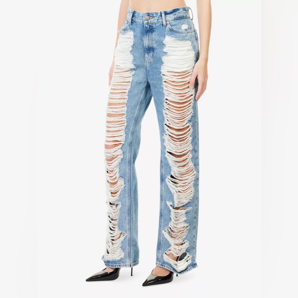 Good American  Khloe Light Blue Distressed Flare Jeans